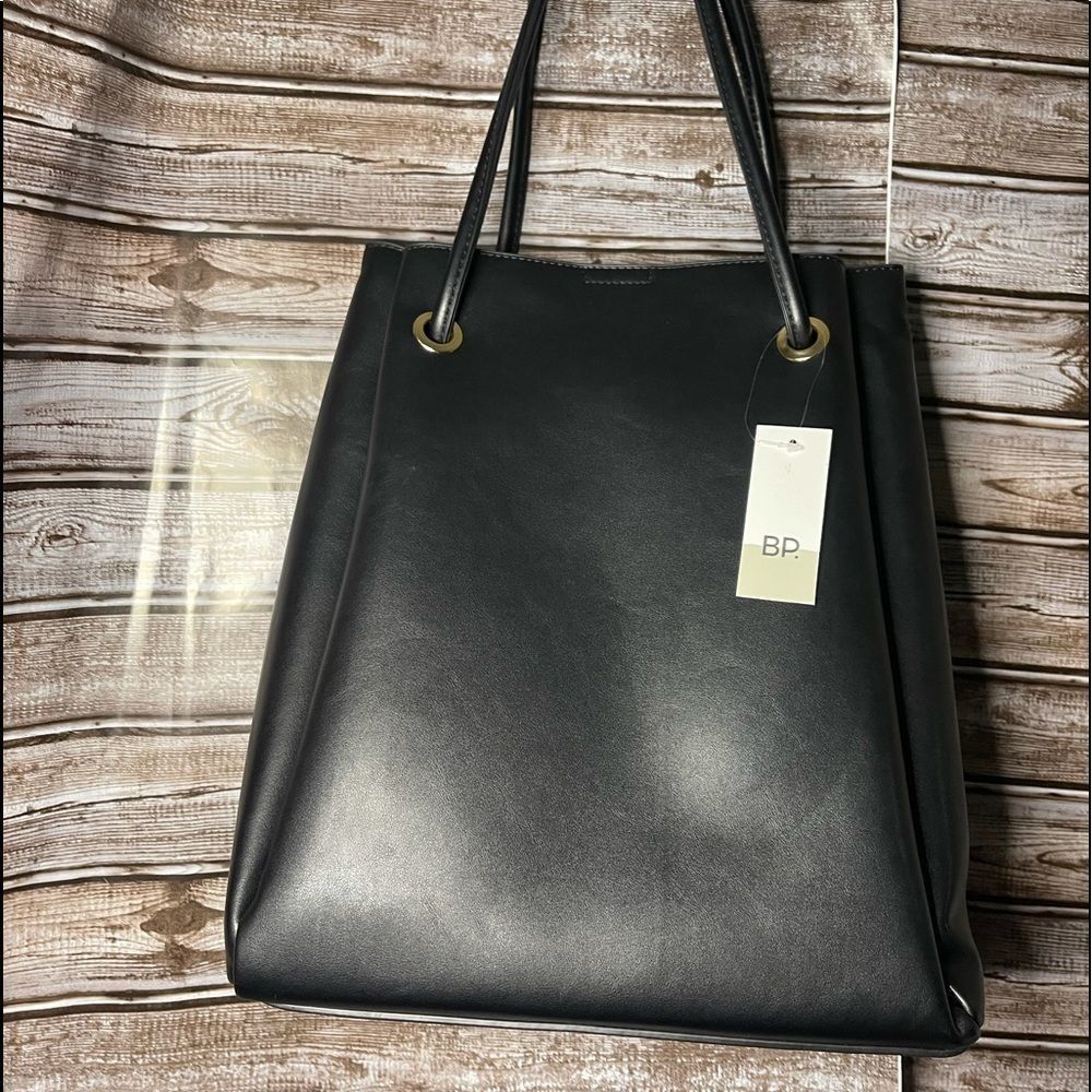 BP. accordion style faux leather tote bag black